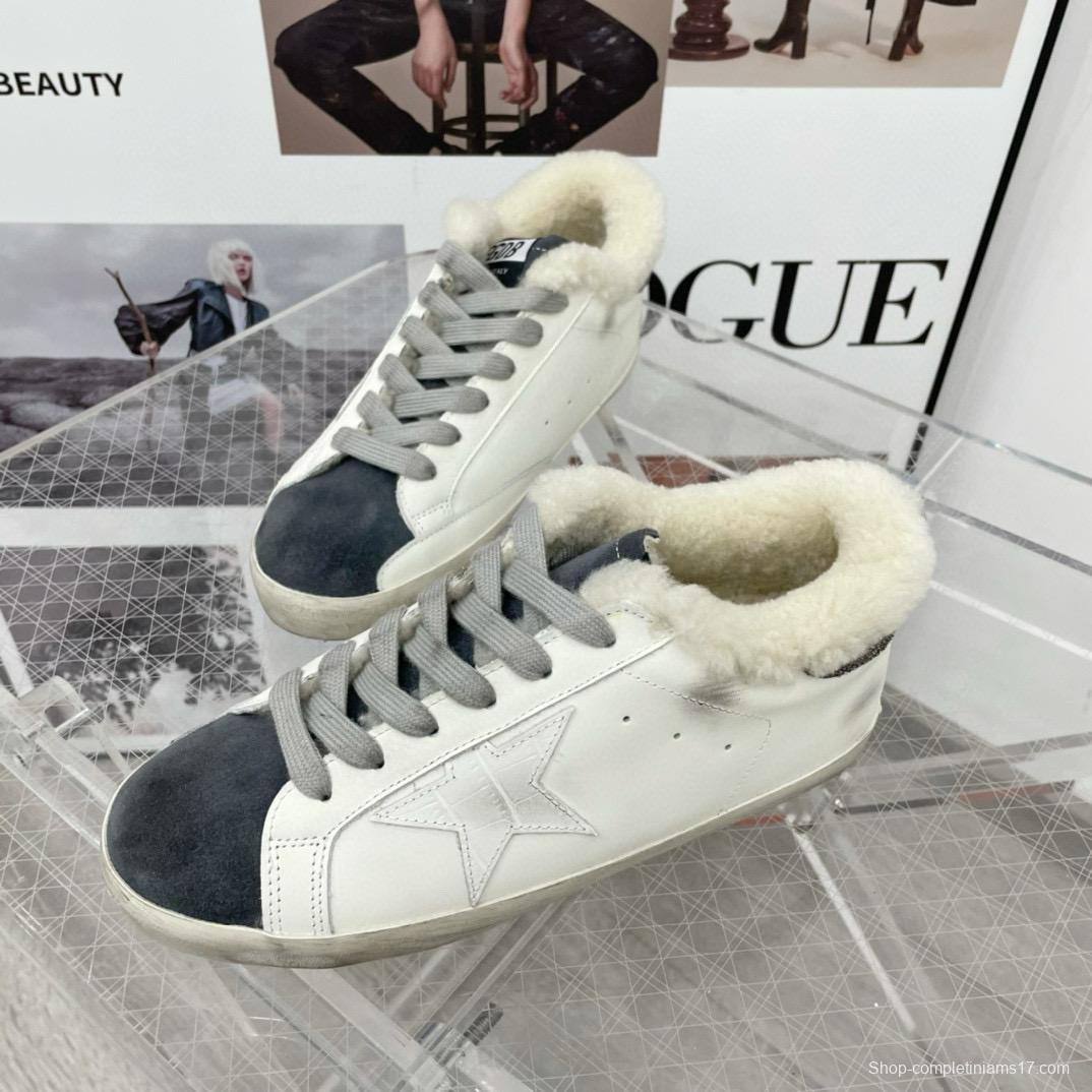 2025 Women GGDB White Black Shearling Leather Sneakers