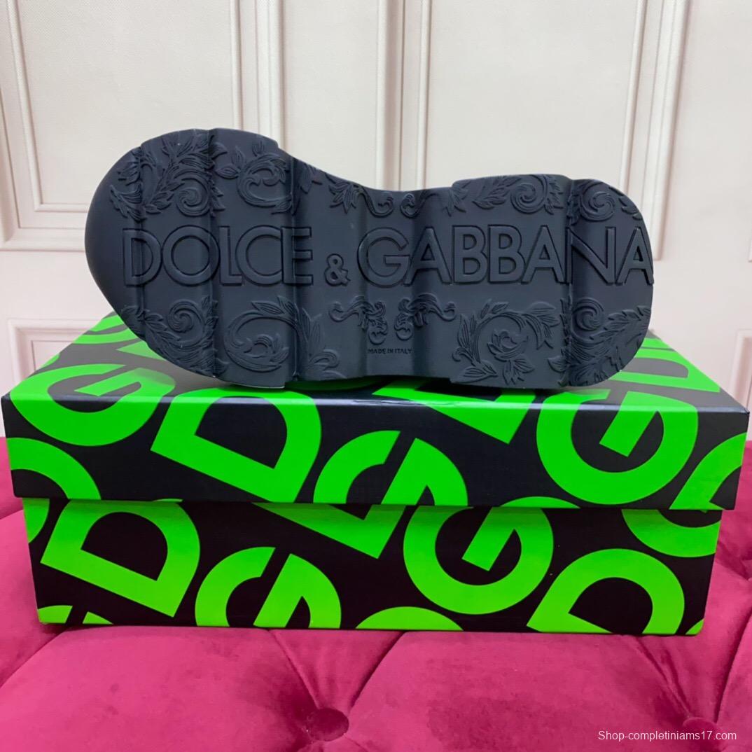 2025 Unisex Dolce & Gabbana White Black Orange Leather Lycra Sneakers LY00330(F)/LY00340(M)