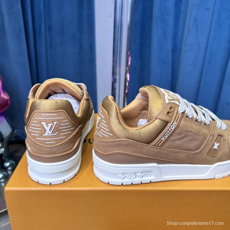 2025 Unisex Louis Vuitton Beige Suede Leather LV Trainer