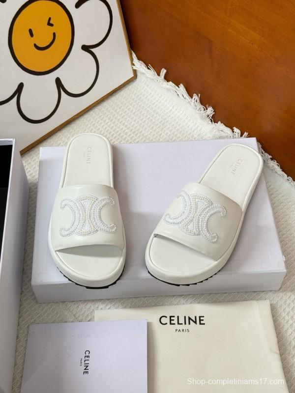 2025 CELINE White Leather Slippers