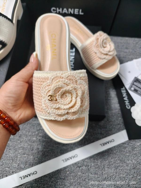 2025 Women Chanel Beige Fabric Slippers CC Logo LY00000