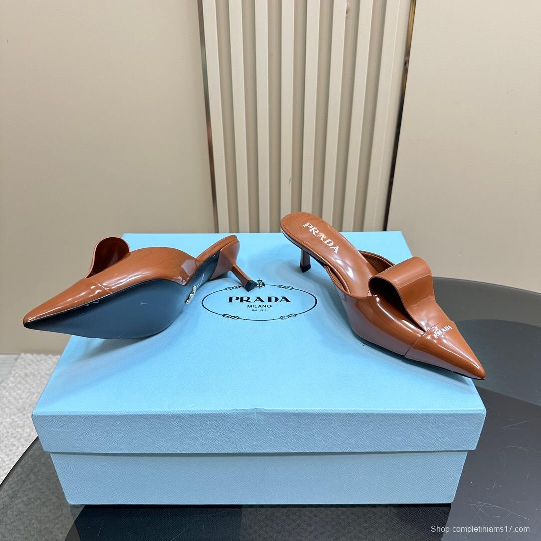 2025 Women Prada Brown Leather Mules KFY00310