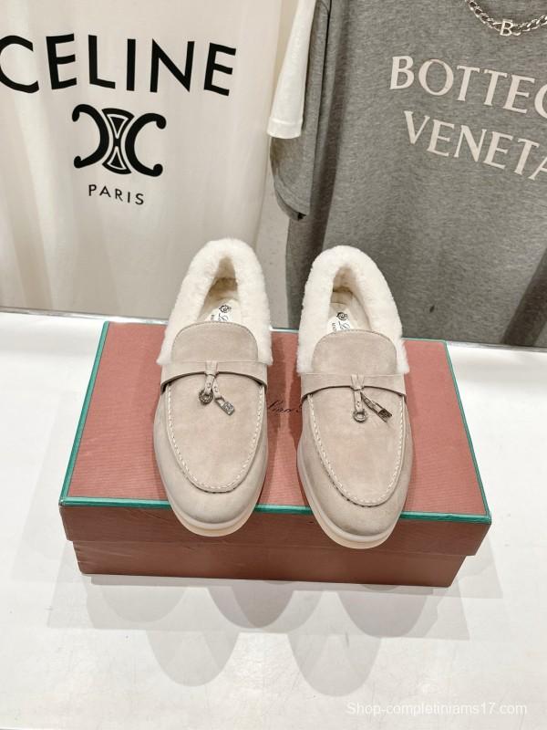 2024 Women LP Beige Suede Shearling Loafers