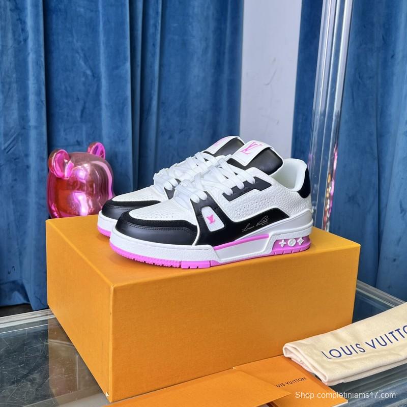 2025 Unisex Louis Vuitton White Black Pink Leather Fabric Trainer