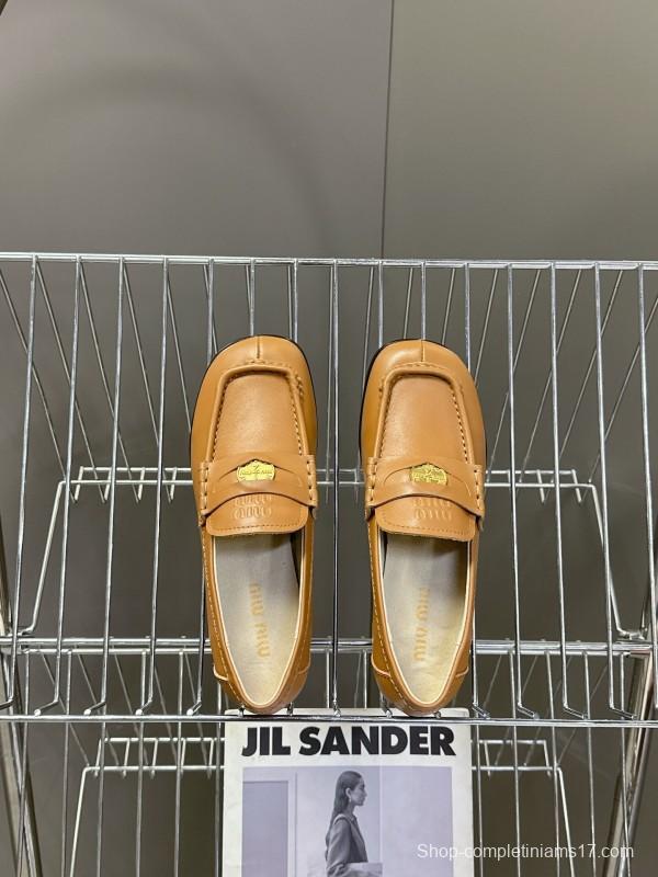 2025 Women Miu Miu Brown Leather Loafers