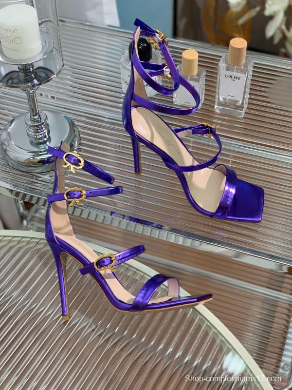 2025 Women Gianvito Rossi Purple Leather High Heel Buckle Sandals