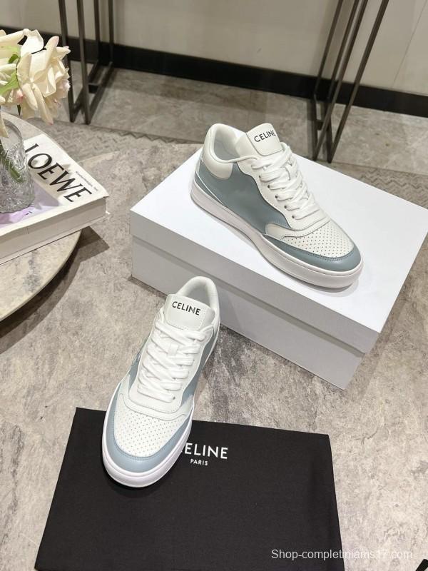 2025 Women Celine White Light Blue Leather Sneakers