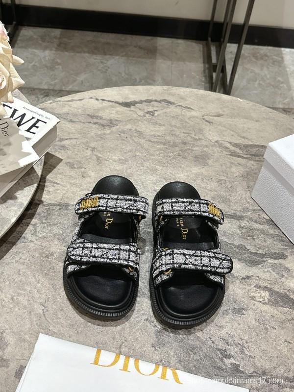 2025 Women Dior Black White Fabric Sandals KFY00300