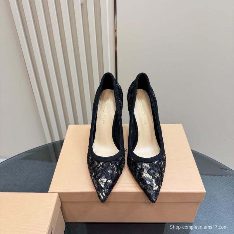 2025 Women Gianvito Rossi Black Lace Leather High Heel KFY00280