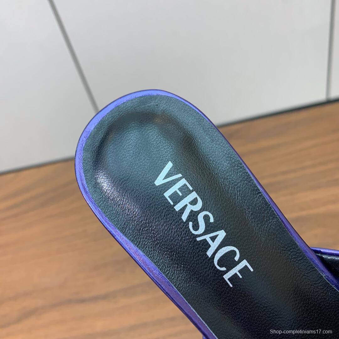 2025 Women VERSACE Purple Leather Slippers