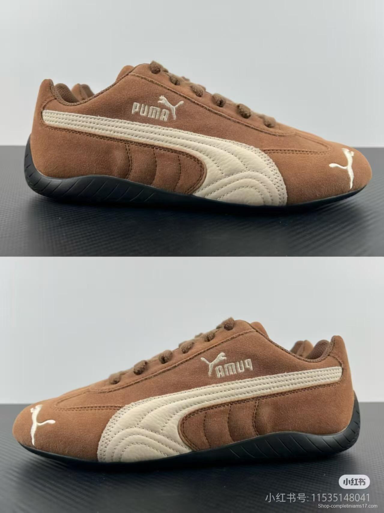2025 Women Puma Brown White Suede Leather Sneakers KFY00260