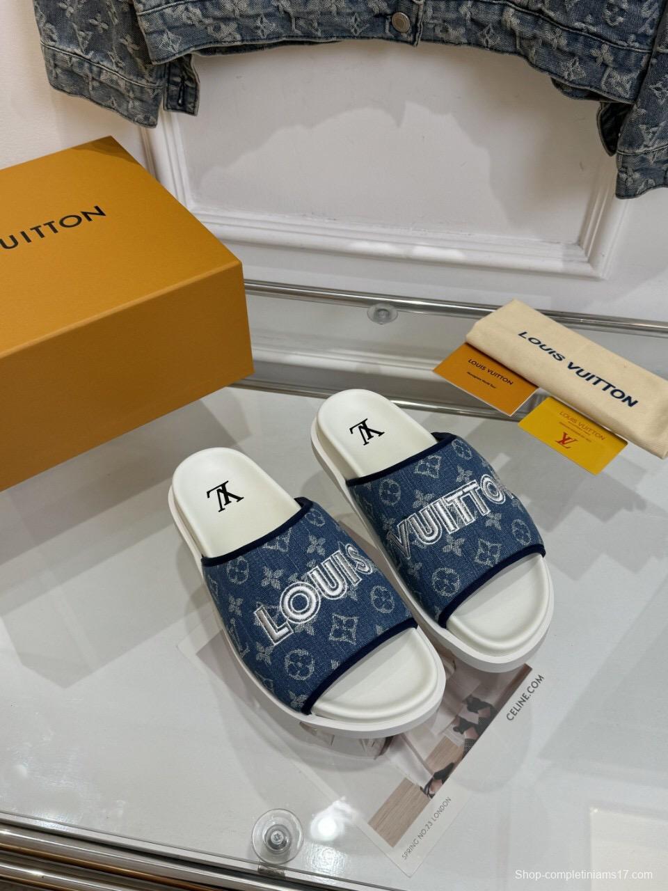 2025 Slippers Louis Vuitton Blue Denim Canvas Slippers LY