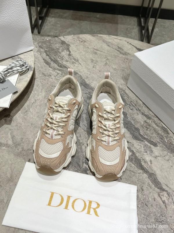 2025 Women Dior Beige White Mesh Leather Sneakers