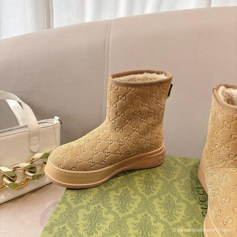 2024 Women Gucci Beige Suede Snow Boots MG00350