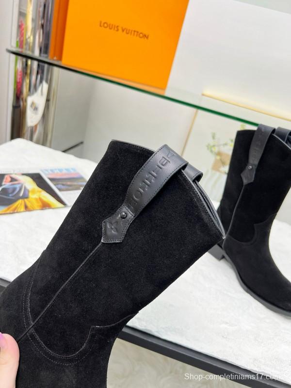 2024 Women Louis Vuitton black leather suede boots MJ00360