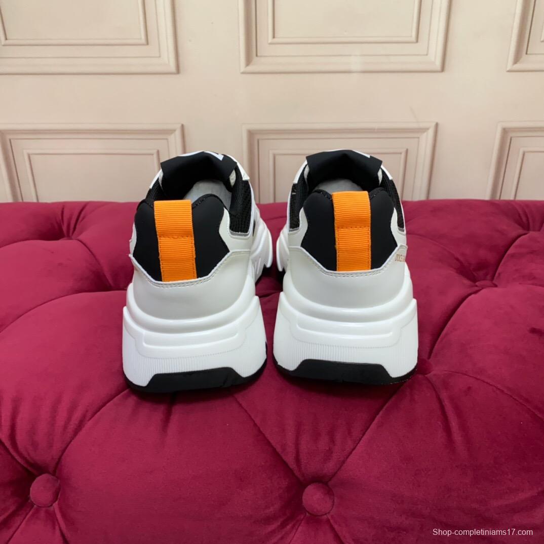 2025 Unisex Dolce & Gabbana White Black Orange Leather Lycra Sneakers LY00330(F)/LY00340(M)