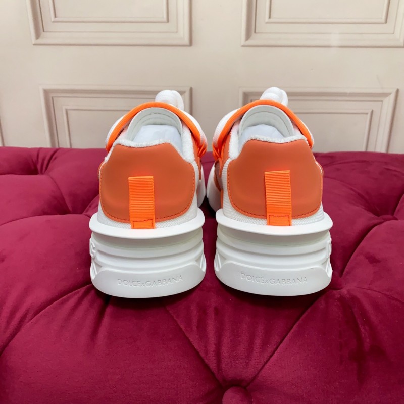 2025 Unisex Dolce & Gabbana Orange White Mesh Leather Sneakers