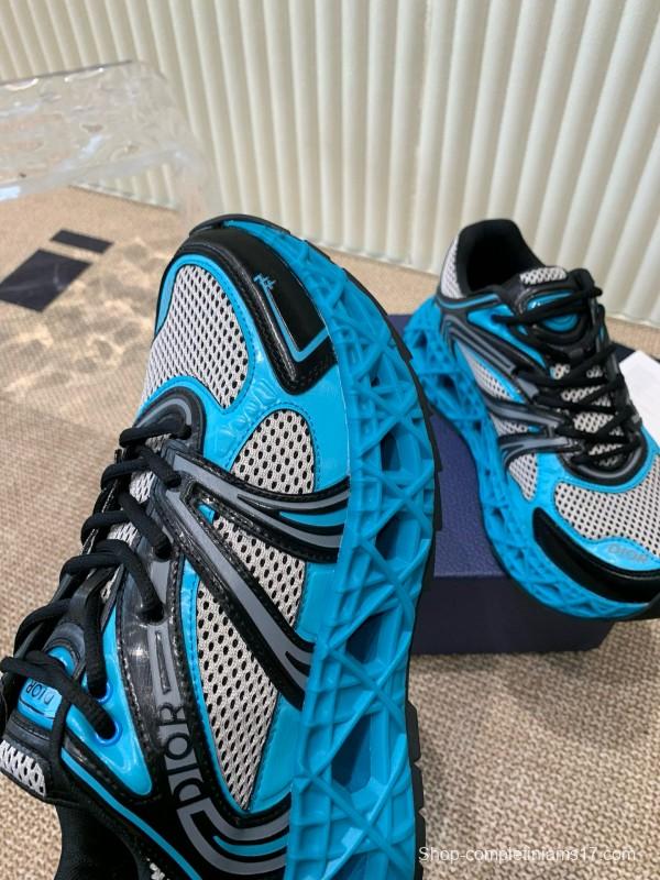 2024 Unisex Dior Blue Black Leather Mesh Sneakers