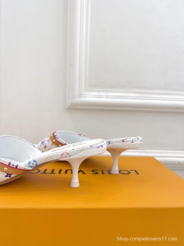 2025 Slippers Louis Vuitton White Multicolor Leather Slippers