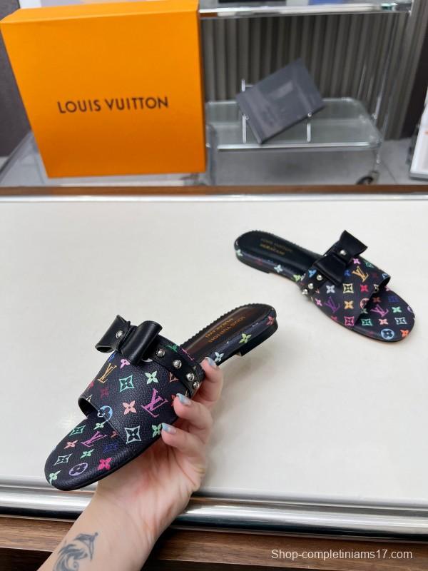 2025 Women Louis Vuitton Multicolor Leather Slippers Monogram LY00200