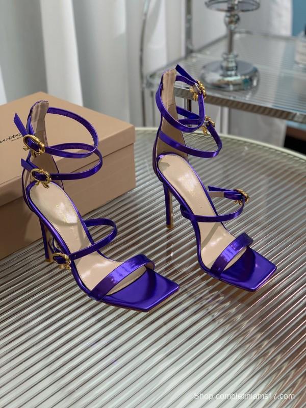 2025 Women Gianvito Rossi Purple Leather High Heel Buckle Sandals