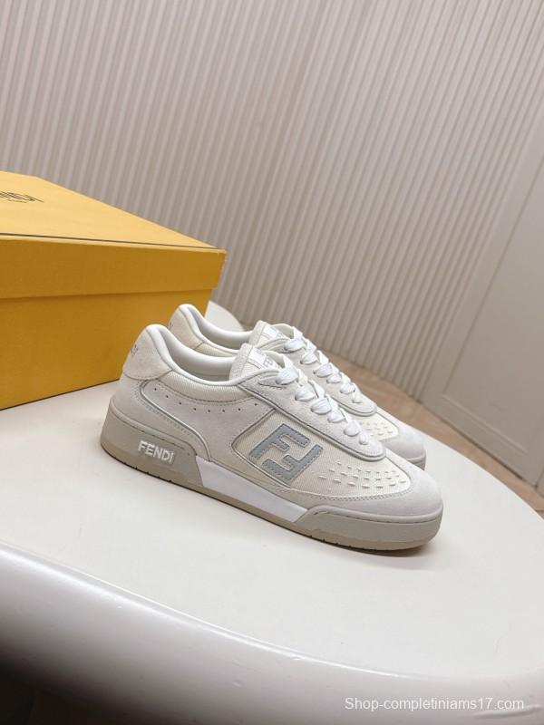 2025 Unisex Fendi White Grey Leather Plimsolls FF Retro Design LY00350(F)/LY00360(M)