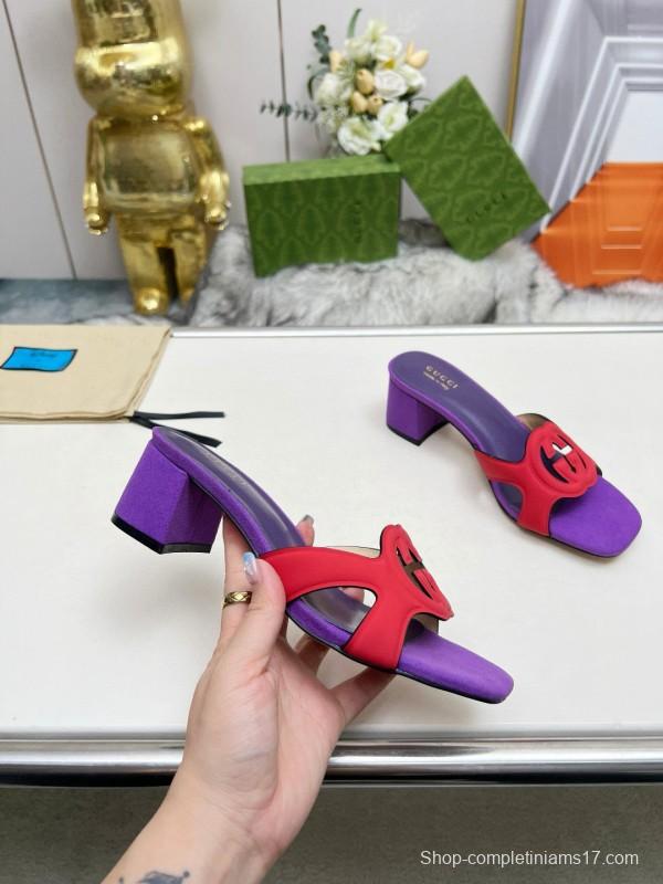2025 Gucci Purple Red Leather Slippers MJ00190