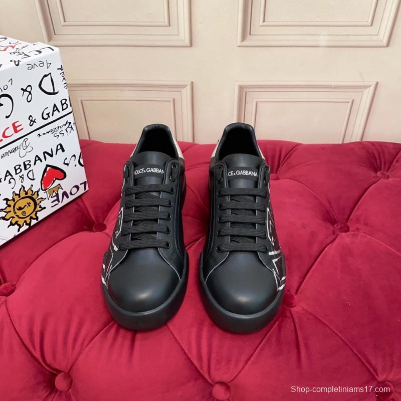 2025 Men Dolce & Gabbana Black Silver Leather Sneakers