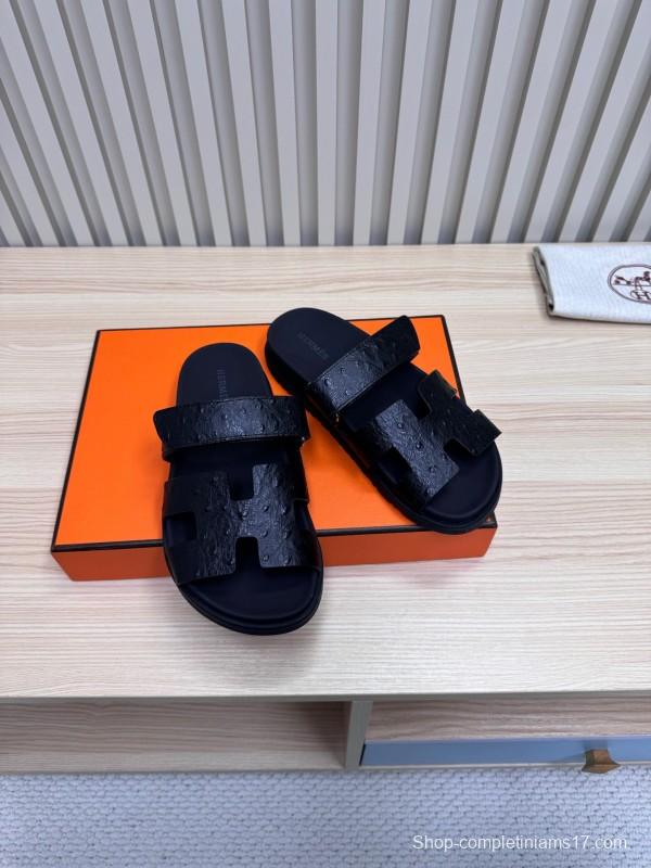 2025 Slippers Hermès Black Leather Slippers