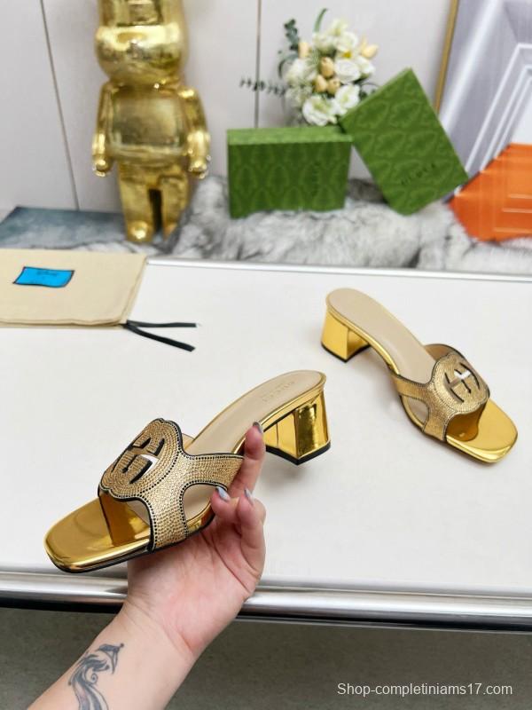 2025 Gucci Gold Leather Slippers