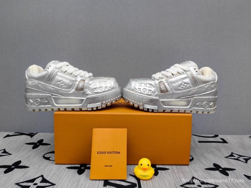 2025 Unisex Louis Vuitton Silver Leather LV Trainer