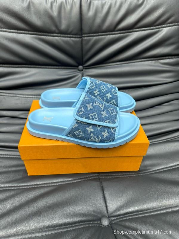 2024 Slippers Louis Vuitton Blue Denim Slippers MJ00200