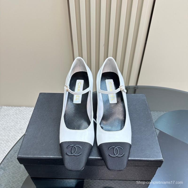 2025 Women Chanel White Black Leather Mary Jane Double Strap CC Logo KFY00290