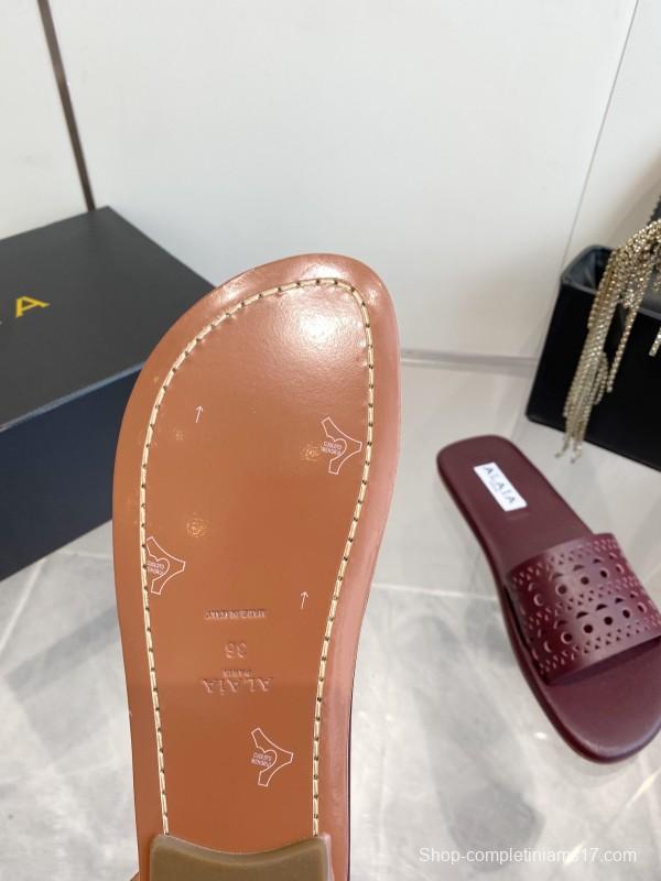2025 Slippers Alaia Burgundy Leather Slippers KFY00280