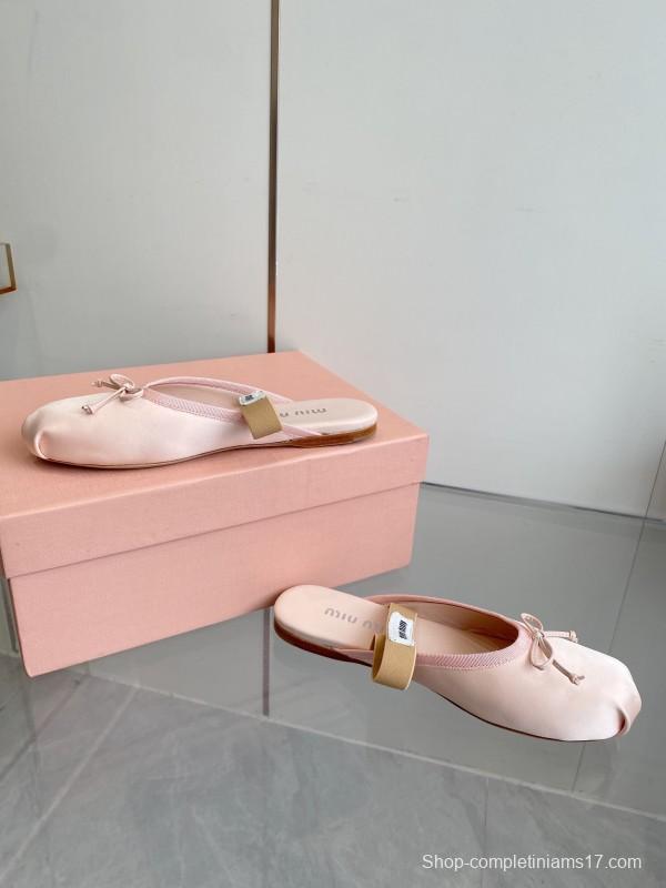 2025 Women Miu Miu Pink Satin Ballet Flats KFY00280