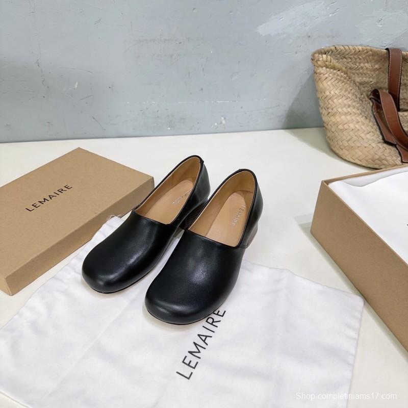 2025 Women LEMAIRE Black Leather Block Heel Shoes