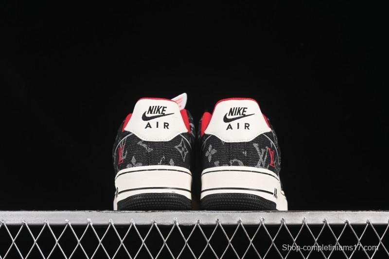 Nike Air Force 1 '07 Low LV Collaboration Black Denim Red Swoosh Casual Sneakers - LW9279-001