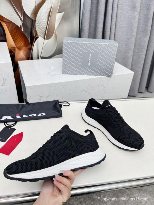 2025 Unisex Kiton Black Knit Sneakers AS00320