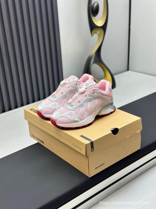 2025 Women SALOMON Pink White Leather Mesh Sneakers KFY00320