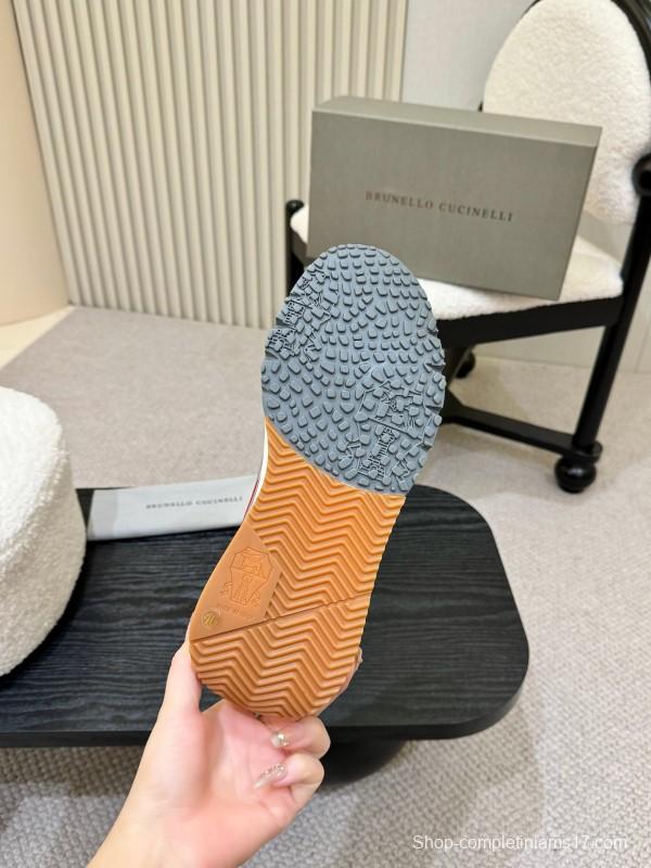 2025 Men Brunello Cucinelli Grey White Brown Suede Mesh Sneakers AS00320