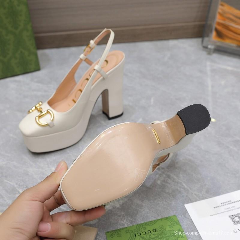 2025 Women Gucci White Lamb Leather Platform High Heels KFY00320