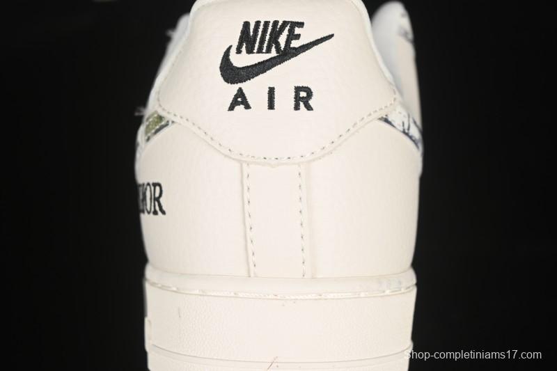 Nike Air Force 1 '07 Low Dior Collaboration Gray Floral Low-Top Casual Sneakers - DF0188-064