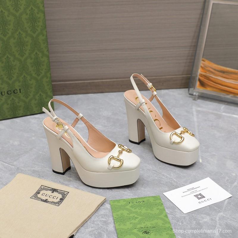 2025 Women Gucci White Lamb Leather Platform High Heels KFY00320