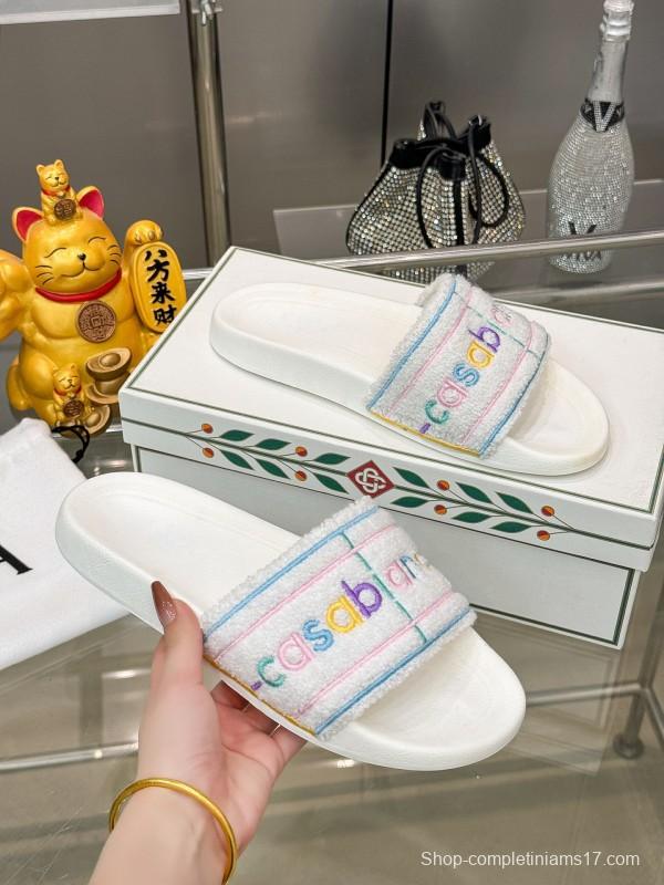 2025 Unisex CASA BLANCA White Fabric Slippers Embroidery KFY00160