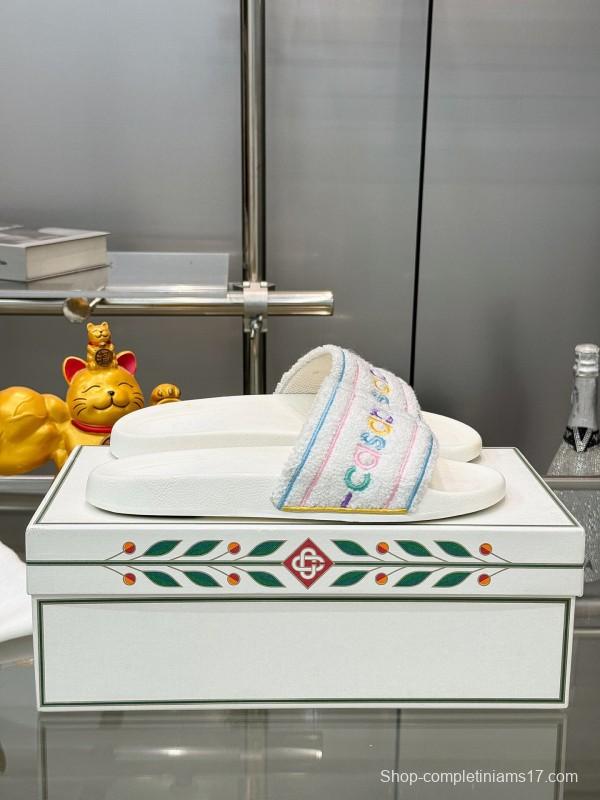 2025 Unisex CASA BLANCA White Fabric Slippers Embroidery KFY00160