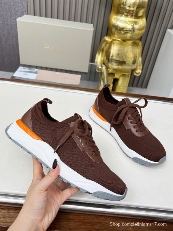 2025 Unisex Santoni Brown Orange Wool Blend Sneakers AS00320