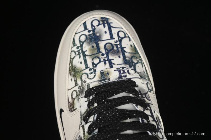 Nike Air Force 1 '07 Low Dior Collaboration Gray Floral Low-Top Casual Sneakers - DF0188-064
