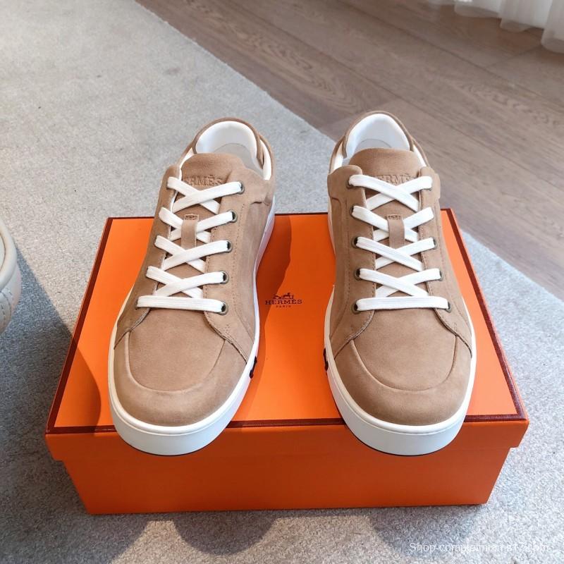 2025 Unisex H Beige White Suede Sneakers AS00380