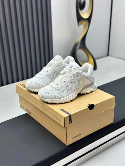 2025 Unisex SALOMON White Cream Leather Mesh Outdoor Sneakers KFY00320