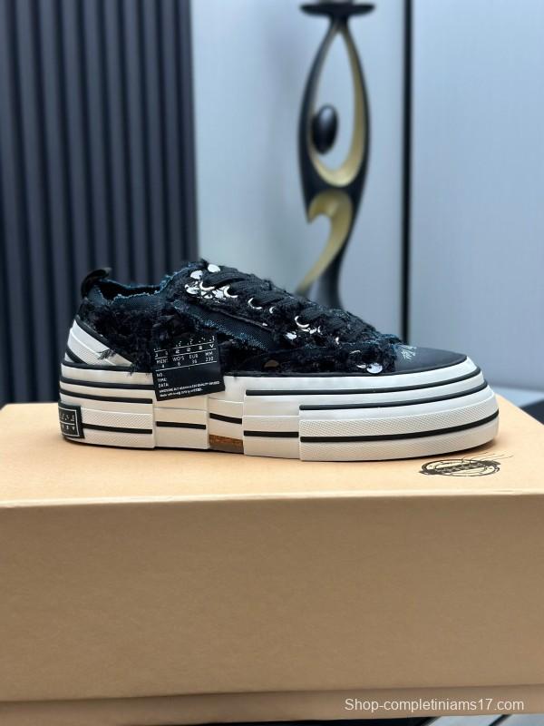 2025 Unisex XVESSEL Black Canvas Plimsolls Distressed Artistic AS00260